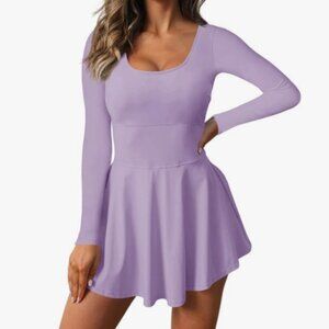 Womens 2-in-1 Athletic Tennis Golf Dress Long Sleeve